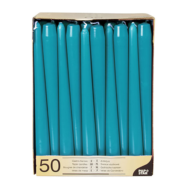 Свечи (50 штук); парафиновые со стеарином ; диаметр=22, высота=250 мм; голубой