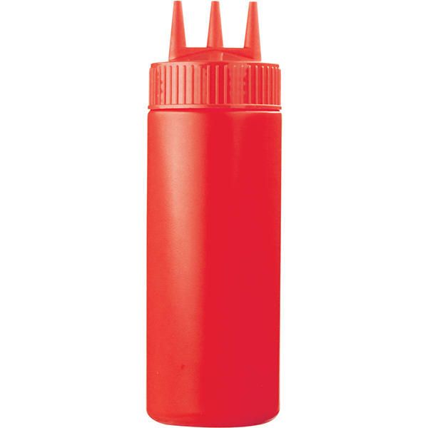 Емкость для соусов с тремя носиками; пластик; 350мл; D=7, H=20см; красный
