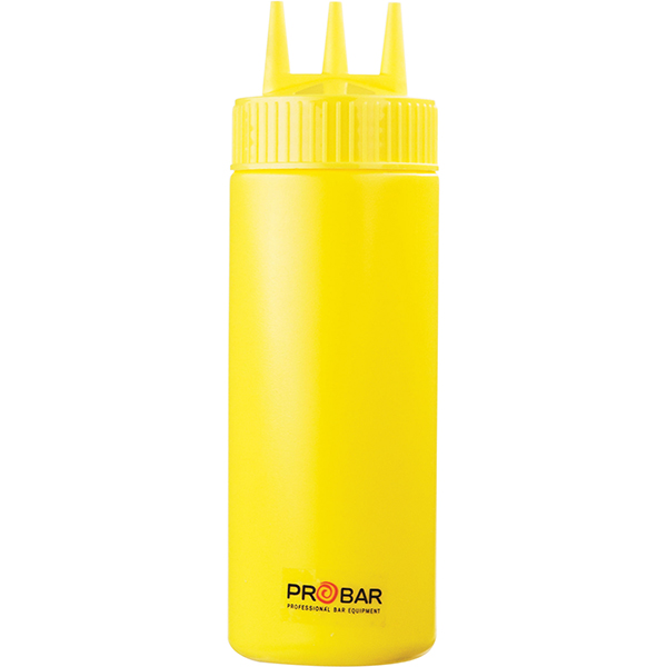 Емкость для соусов с тремя носиками; пластик; 350мл; D=7, H=20см; желтый