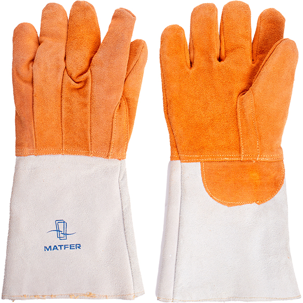 Перчатки для кондитера t=300C(пара); кожа; длина=43, ширина=19 см.; серый,оранжевый цвет