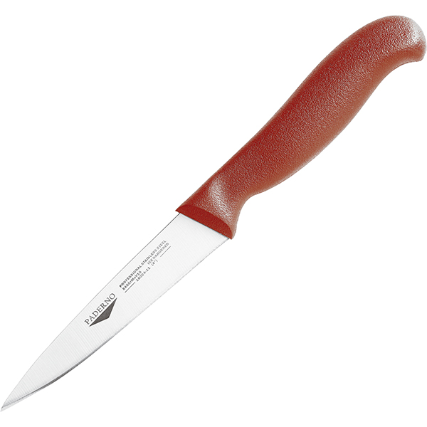 Нож для обвалки мяса; сталь нержавеющая,пластик; L=8см; металлический ,красный