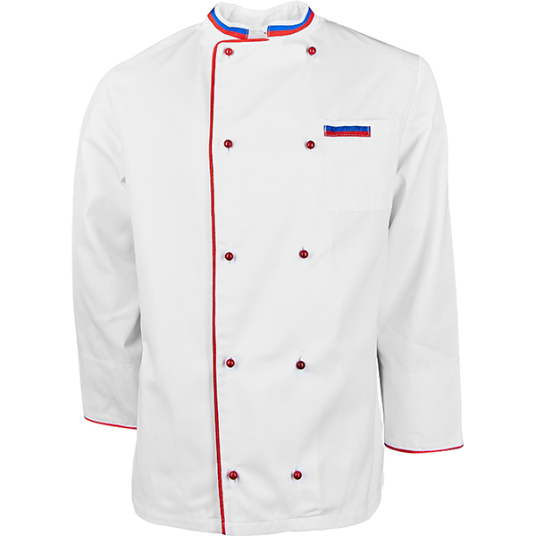 Куртка двубортная с окантовкой 52 размер «Триколор»; твил; белый,красный