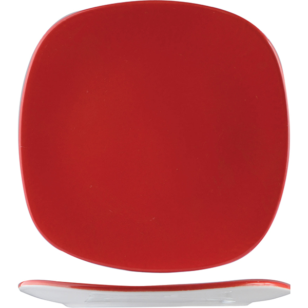 Тарелка квадратная «Фиренза ред»; материал: фарфор; высота=27, длина=230, ширина=230 мм; красный, белый