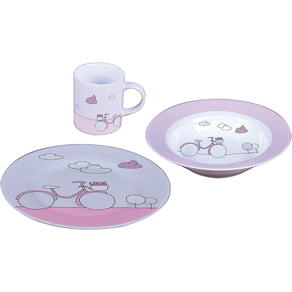 Набор посуды детский 3 предмета; фарфор; розовый 