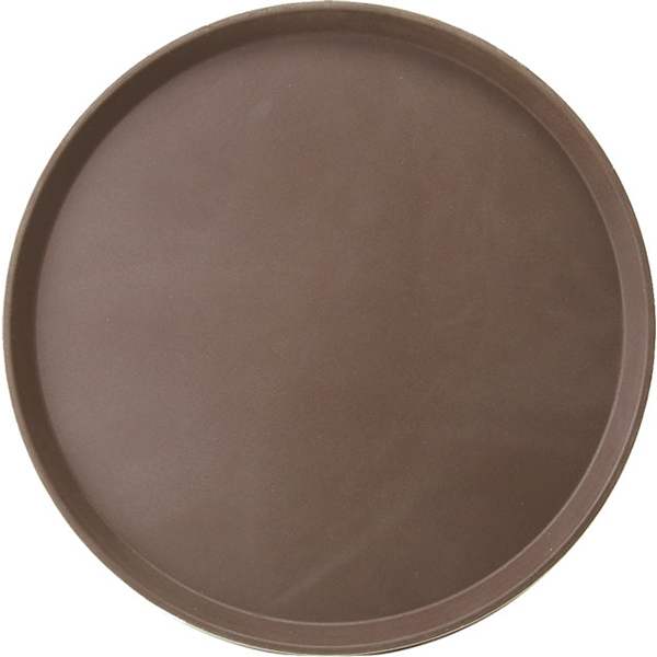Поднос круглый; пластик,прорезиненный; диаметр=275, высота=20 мм; коричневый,серый