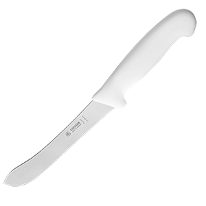 Нож для нарезки мяса; сталь нержавеющая,пластик; длина=18, ширина=2.2 см.; белый
