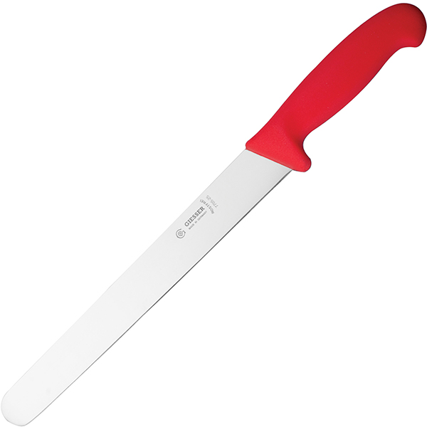 Нож для тонкой нарезки; сталь нержавеющая,пластик; длина=25 см.; красный
