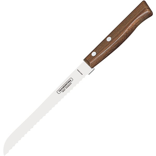 Нож для хлеба; сталь, дерево; длина=29.5/17.5, ширина=2 см.; металлический, коричневый
