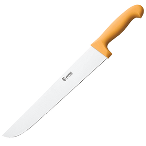 Нож для нарезки мяса; сталь, пластик; высота=3, длина=45, ширина=6 см.; желтый