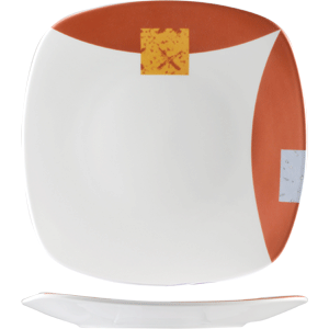 Тарелка квадратная «Зен»; материал: фарфор; длина=18, ширина=18 см.; белый,оранжевый цвет