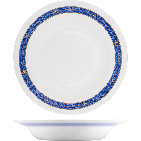 Блюдо круглое глубокое «Астрал»; стекло; 650 мл; диаметр=291, высота=68 мм; белый,синий