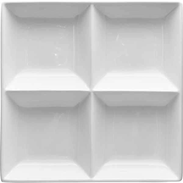 Менажница квадратная 4 отделения «Кунстверк»; материал: фарфор; высота=3.5, длина=25, ширина=25 см.; белый