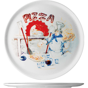 Блюдо для пиццы с рисунком «Чинция»; материал: фарфор; диаметр=32 см.; белый,роспись