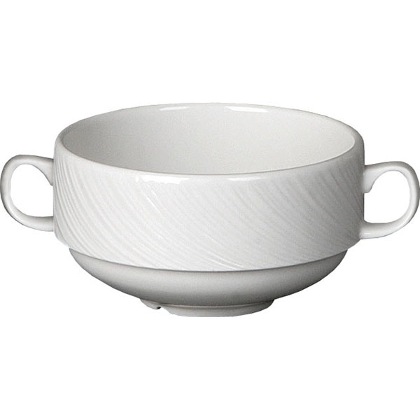 Супница, Бульонница (бульонная чашка) с 2-мя ручками «Спайро»; материал: фарфор; 295 мл; диаметр=10, высота=4 см.; белый