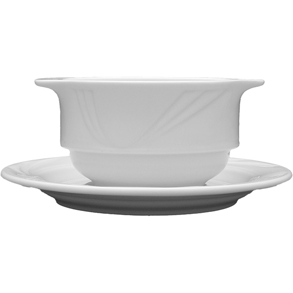 Супница, Бульонница (бульонная чашка) «Аркадия»; материал: фарфор; 300 мл; диаметр=10, высота=6, длина=13 см.; белый