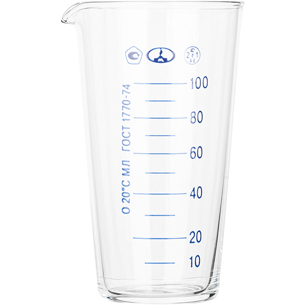 Мензурка ТУ ГОСТ-1770-74; стекло; 100мл; D=55, H=105мм; прозрачный