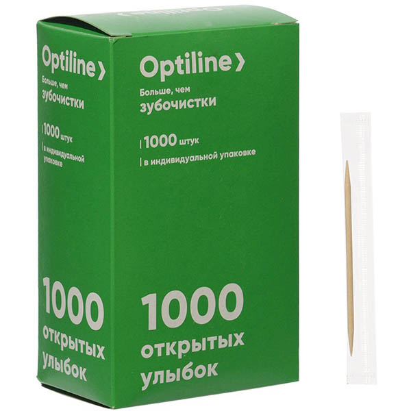 Зубочистки в индивидуальной упаковке[1000шт]  бамбук  , H=15, L=9см Optiline