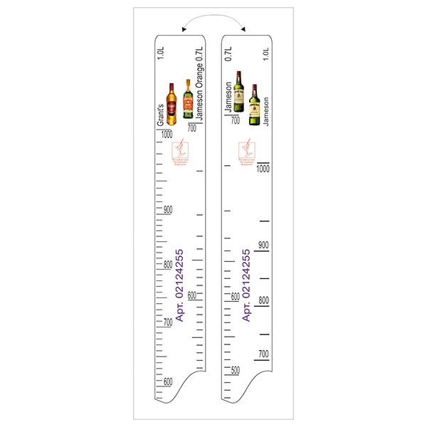 Линейка барная «Джеймисон» 0, 7,  1 л,  «Джеймисон Оранж» 0, 7 л,  «Грантс» 1 л  пластик  , L=28, B=2см STEK