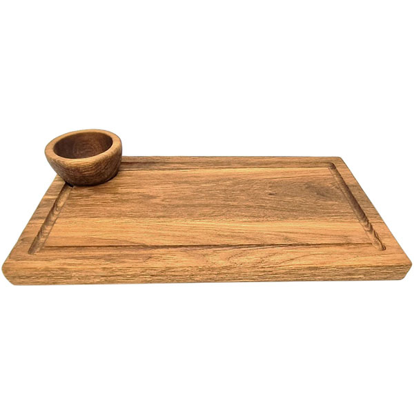 Доска для подачи с соусником дуб , H=25, L=400, B=220мм PPwood Доска для подачи с соусником дуб , H=25, L=400, B=220мм PPwood